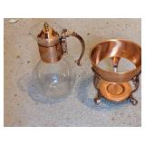 Vintage Glass Pot w/Handle and Brass Holder