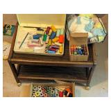 Wooden Cart, Sewing Case, Boxes of Thread, Yarn