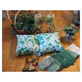 Assorted Flowery Decorations, Dish Towels & More