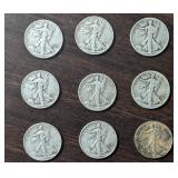 (9) US Half Dollar Coins 1941-1946