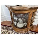Small Oak Curved Glass Side Curio
