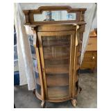 Tiger Oak Curved Glass China Cabinet (See Info)