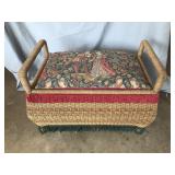 Woven Basket Sewing Stool w/ Cushion Top