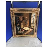 Needlepoint In Gold Leaf Frame of Kitchen Scene