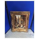 Needlepoint On Board of European Street Scene