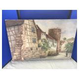 European Street Scene Oil on Board