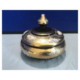 Handprinted Gold Trim, Floral Design Candy Dish