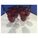 11 Cranberry & Clear Glass Wine Glasses