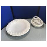 Large White Display Bowl & Ceramic Woven Basket