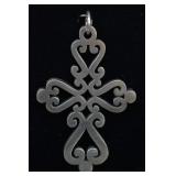 Heavy Sterling Silver Scroll Cross Pendant