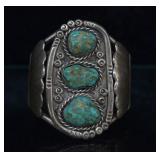Sterling Silver Signed Navajo Turquoise Bracelet