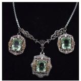 Ant. Sterling Silver Paste Stone Lavalier Necklace