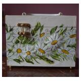 Vintage Embossed Daisy Wooden Box Purse