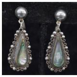 Vintage Sterling Silver Abalone Earrings - Screw