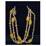 Butterscotch Bakelite & Faux Pearl Necklace
