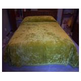 Vintage Spring Green Velvet Bedspread w/ Tassels