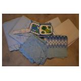 Blue Kitchen Curtains, Towels & Lace Tablecloth