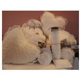 Boxed Lot of Lace Trim & Pillows