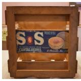 S&S Cantalope Wooden Fruit Shipping Crate w/ Label