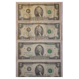 4 pcs. 2003 US $2 Banknotes - 2 UNC Consecutive