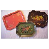 3 pcs. Vintage Metal Serving Trays -1 Hand Painted