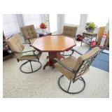 4 Swivel Chairs w/ Hand Crafted Wooden Table