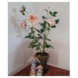 Faux Rose Plant & 2 Angels