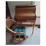 Small Roll Top Desk & Cane Back Chair