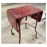 Small Red Metal Workshop Drop Leaf Table