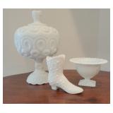 3 Pcs Milk Glass - L.E. Smith & Bohemian