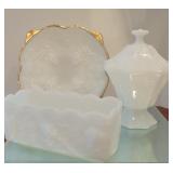 3 Pcs Milk Glass - Fire King - Fancy Grapes Motif