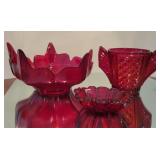 3 Red Glass Compote Pieces