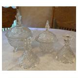 4 Pcs Crystal Glass Candy Jars & Candle Sticks