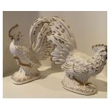 2 Pcs White & Gold Ceramic Roosters