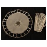 2 Pcs Etched Open Glazed Tray & Crystal Pitcher
