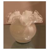 White & Clear Compote Ruffle Vase