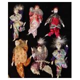 6 Harlequin Jester Dolls