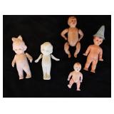 5 Pc Antique Bisque & Plastic Dolls