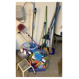 Lot of Brooms, Mop & Other Cleaning Supplies