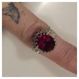 14K White Gold  Diamond & Pink Stone Ring