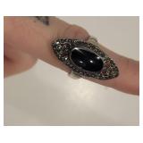 Sterling Silver Onyx & Marcasite Ring