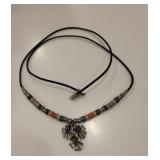 Vintage Beaded Necklace with Flower Pendant