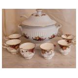 Old Country Roses Punch Bowl w/ 6 cups