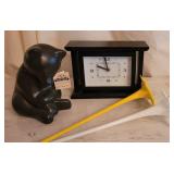 Clock, Bear, and Glass Flowers
