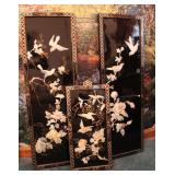 X3 Vintage Lacquer Wood &  Abalone Asian Wall Art