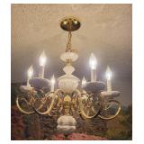 Vintage Italian Porcelain & Brass Chandelier