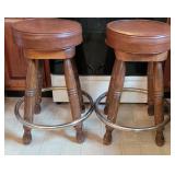 Vintage Leather Swivel Bar Stools x2