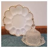 Crystal Butter Keeper & Fire King Egg Plate