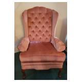 Vintage Pink Queen Anne Style Tufted Chair