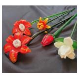 5 Pcs Hand Blown Glass Flowers with Stems